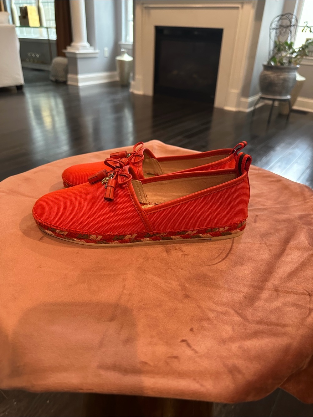 Coach Bright Red Espadrille Slip-On Flats with Tassel